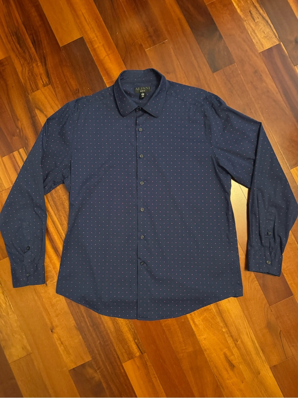 Alfani Navy Dress Shirt with Subtle Red Microdots